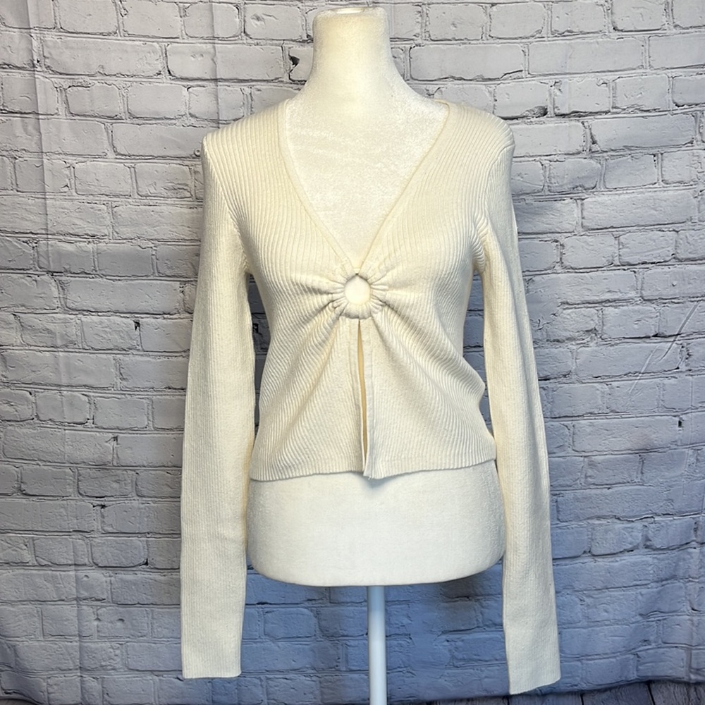 Aéropostle Womens Ribbed Keyhole Cropped Flyaway Sweater Size Medium